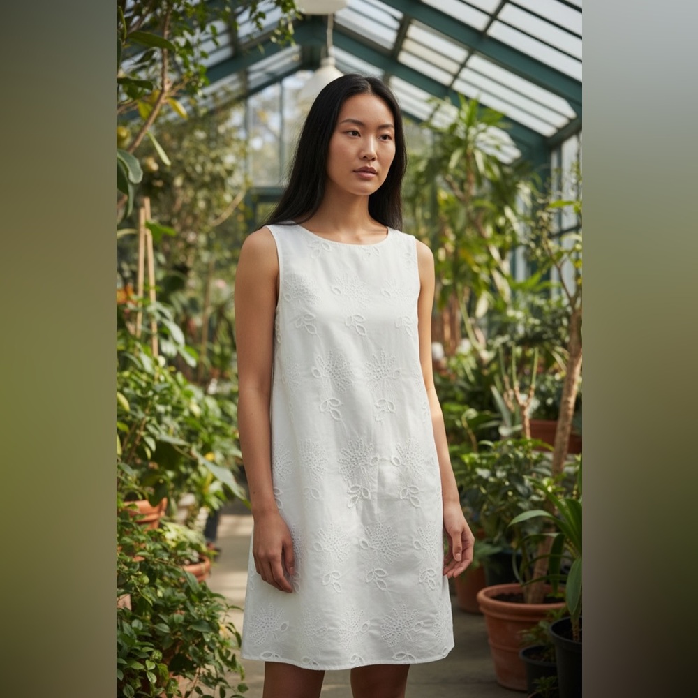 Moncler White Eyelet Embroidered Mini Dress Small